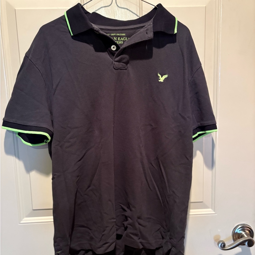 Men's Dark Grey Polo Shirt with Neon Green Accents
